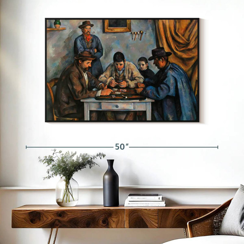Les joueurs de cartes I 1890-1892, Cadre flottant noir, 40 po x 27 po