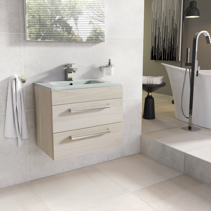 Whitfield 600mm Single Bathroom Vanity with Integrated Glass Basin, Beige
