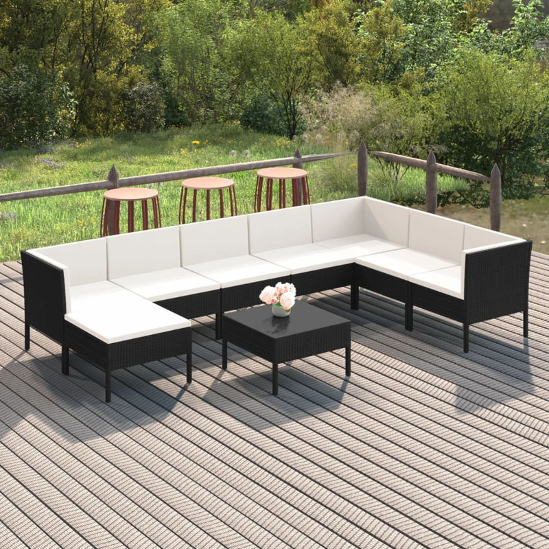 Lawenda 9 Piece Sectional Seating Group with Cushions, White, Espresso/Brown