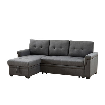 84" Linen Reversible Sleeper Sectional Sofa With Storage Chaise