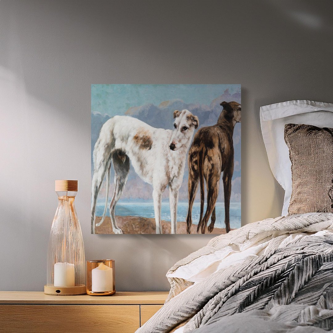 Vintage Greyhound Dogs Seaside Canvas Art