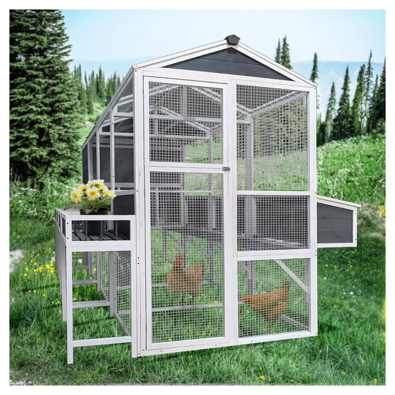 Grand poulailler avec basse-cour, poulailler en bois pour 10 poulets, cage de jardin extérieure avec 4 nichoirs et plateaux coulissants