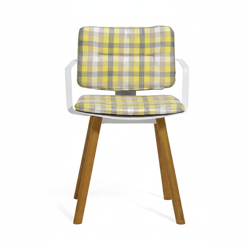 Coco Outdoor Dining Armchair, White/Faux Teak,  Canvas Natural