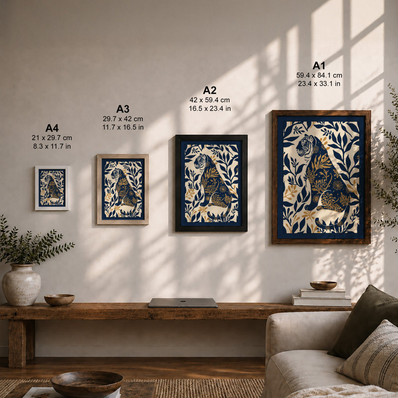 Ornamental Peacock Boho - Framed Print, Walnut, A4 - 29.7 x 21.0 cm