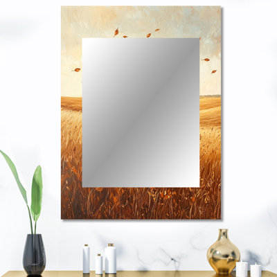 Windy Meadow Prairie Leaves I - feuilles, décor de miroir mural unique, grand miroir traditionnel, impression d'art en métal
