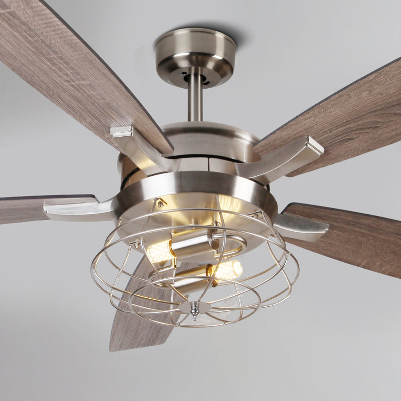 Ventilateur de plafond 52 pouces à 2 vitesses en nickel satiné 52 pouces avec éclairage et contrôle Romote 