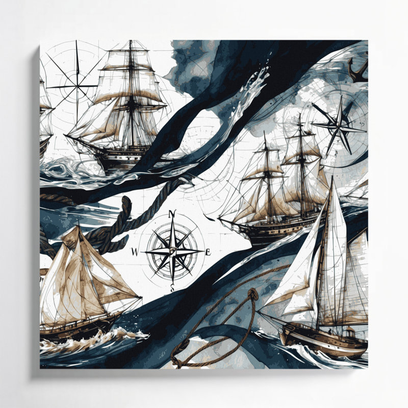 Nautical Marina elements Beige Canvas Wall Art, 12" H x 12" W