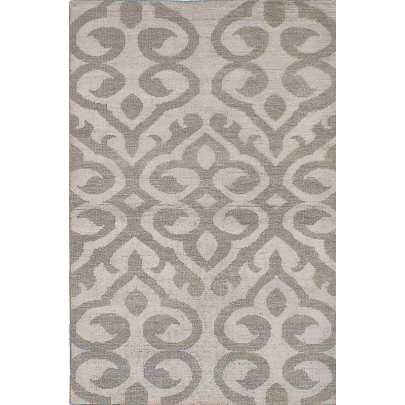Tapis gris en laine noué à la main de conception unique 5 pi 1 po x 7 pi 9 po Fjoralba