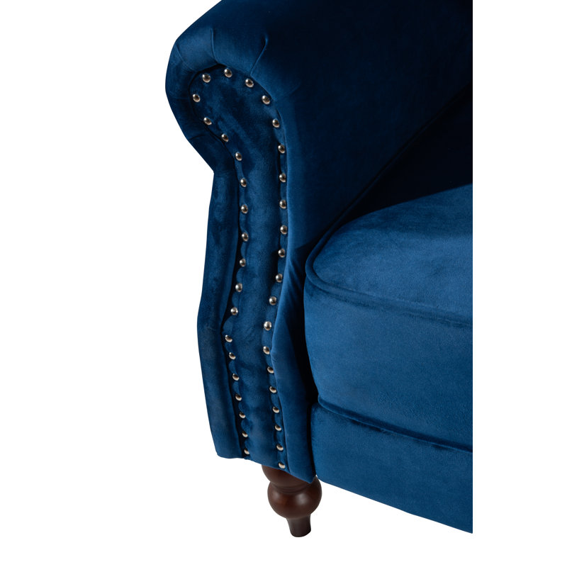 Hanika 87.8'' Velvet Sofa, Blue