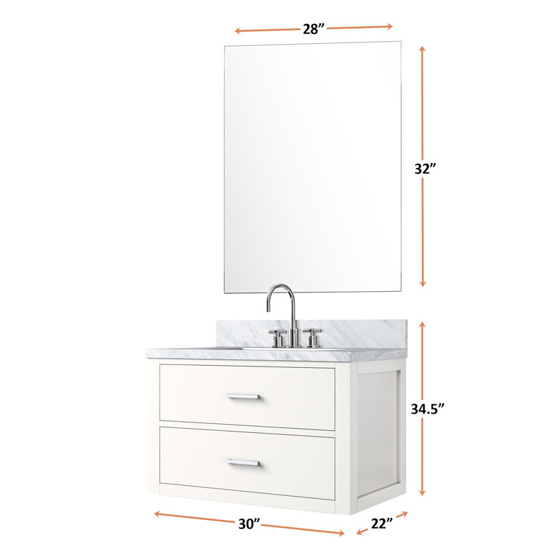 Meuble-lavabo blanc 22 P, comptoir en marbre, robinet, miroir simple 28 po 30 po x 22 po, marbre, Blanc, 23"