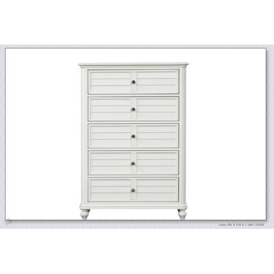 Commode côtière de style transitionnel avec finition blanc antique, tiroirs en queue d'aronde, glissières à roulement à billes et boutons ronds pour le rangement dans la chambre à coucher