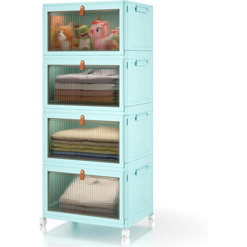 4 Tier Stackable Plastic Storage Bins With Lid And Wheels - 23 QT Closet Organizers And Storage, Foldable Storage Containers, Organization And Storage Boxes For Craft, Home, Pantry, Dorm
