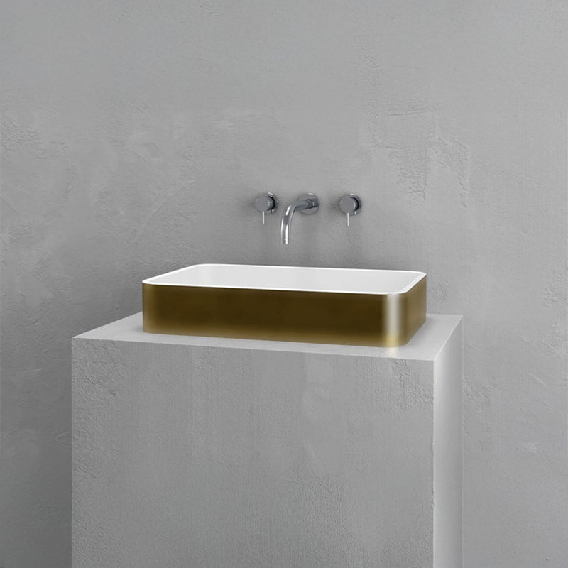 Vast Studio 21.5” L x 13.8” W  Aged Brass/White Rectangular Countertop Vessel Bathroom Sink, Brass/White