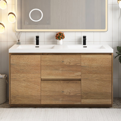 60 In. Double Sink Freestanding Bathroom Vanity With Top