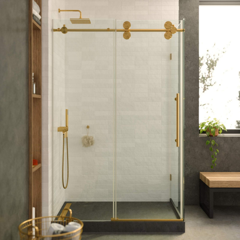 Porte de douche coulissante simple sans cadre l 48,25 po x H 74,25 po, Laiton satiné