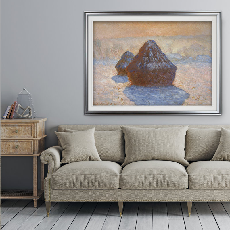 « haystacks white » par claude monet, reproduction de peinture à l’huile, H 20 po x l 24 po x P 1,5 po, Cadre argenté