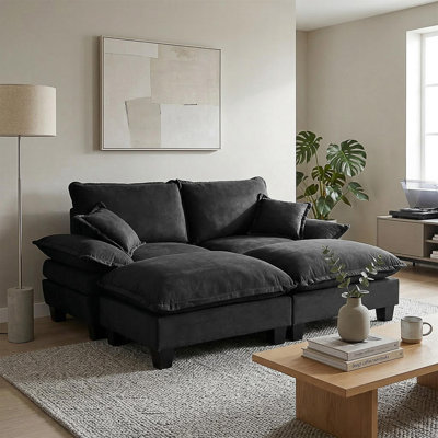 Modular Sectional Sofa, Cloud Couch With Sailboat Design, 2 Movable Ottomans & 2 Soft Pillows Included, Comfy Chenille For Apartment Living Room