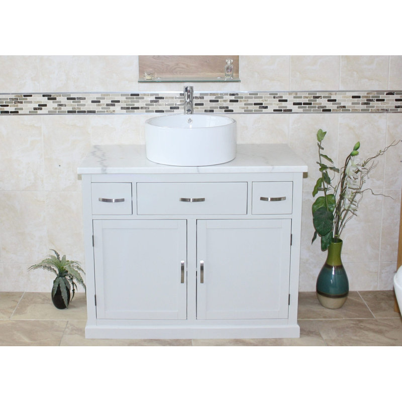 Robidoux 1000mm Single Bathroom Vanity with Vessel Ceramic Basin, White Marble, Grey