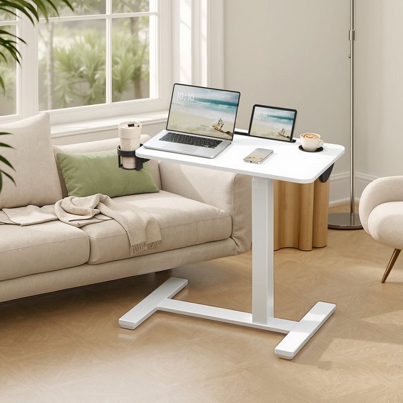 Adjustable Height Overbed Table With Wheels, Mobile Standing Computer Desk with storage, 40.2" H x 27.6" W x 15.7" D