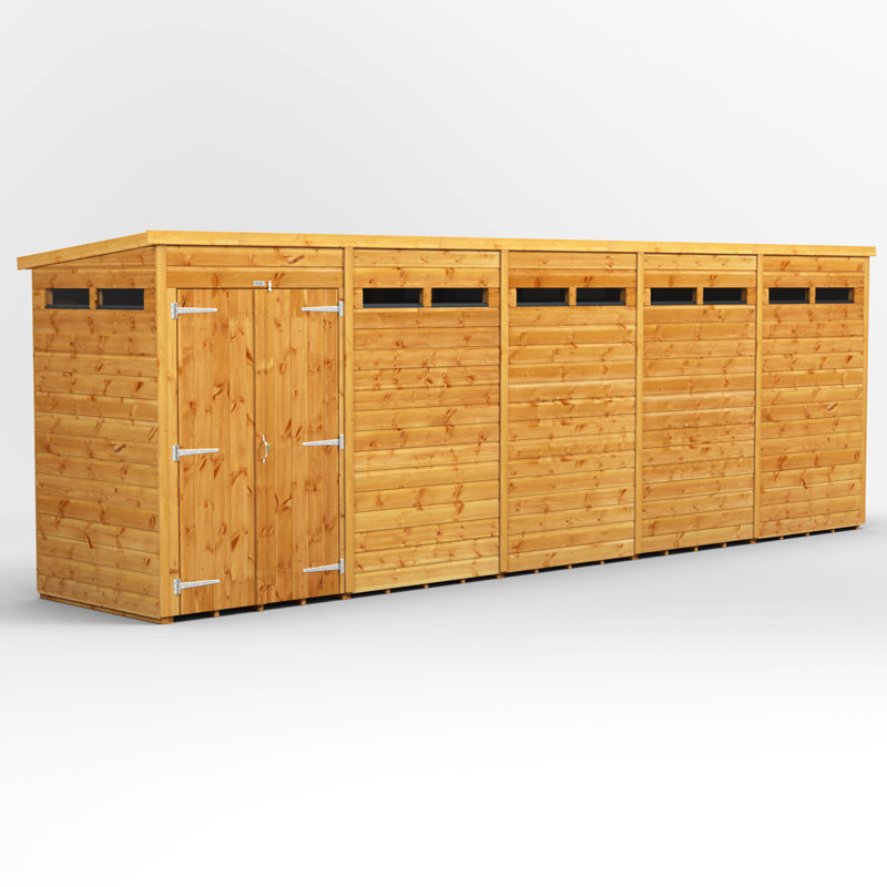 Powersheds 20 x 4ft Timber Tongue & Groove Security Pent Garden Shed, Double Doors