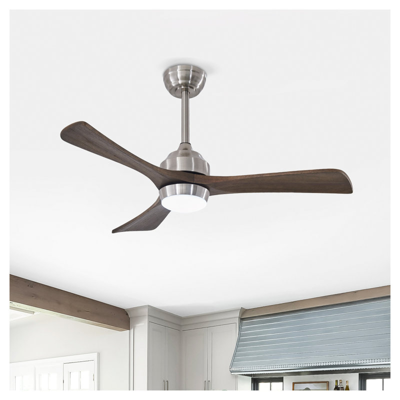42" Modern Solid Wood Ceiling Fan with Light, Brushed Nickel DC Motor Indoor Ceiling Fan with Remote Control, Brown Wood
