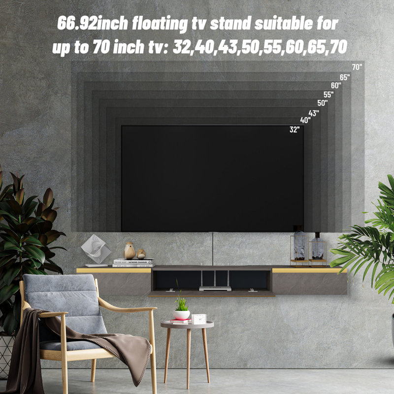 Floating TV Stand for TVs up to 65", 6.6" H x 67" W x 10" D