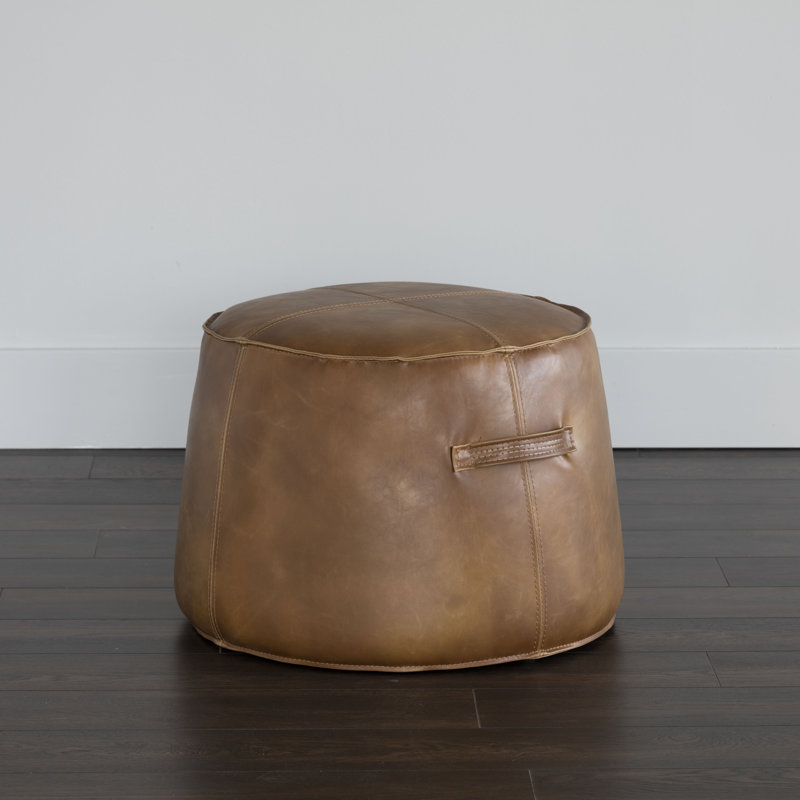 5West Round Pouf, Tan Faux Leather