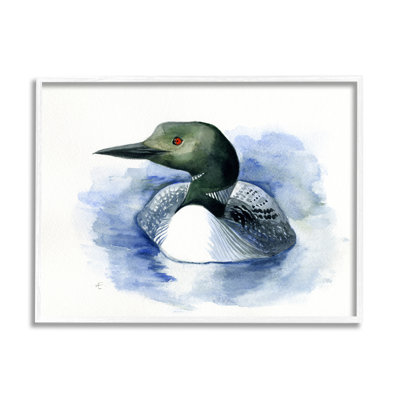 «Loon In Blue Lake», oiseau de mer canadien sur fond gris surdimensionné, giclée sur toile, art texturé par Verbrugge