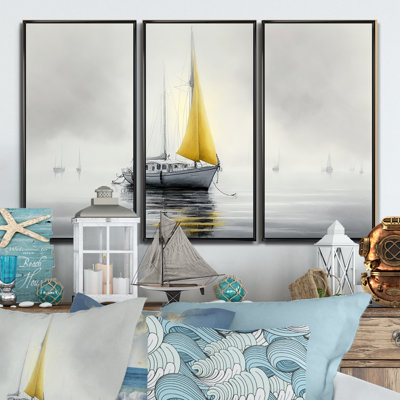 Bateau ancré III - 3 pièces sur toile