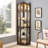 Lighted Glass Corner Display Cabinet With Adjustable Shelves And Built-In LED Lighting For Elegant Home Showcase.-122751239