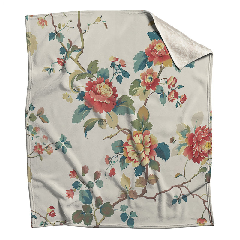 Jeté Floral, L 68 po x H 80 po, Motif floral rouge