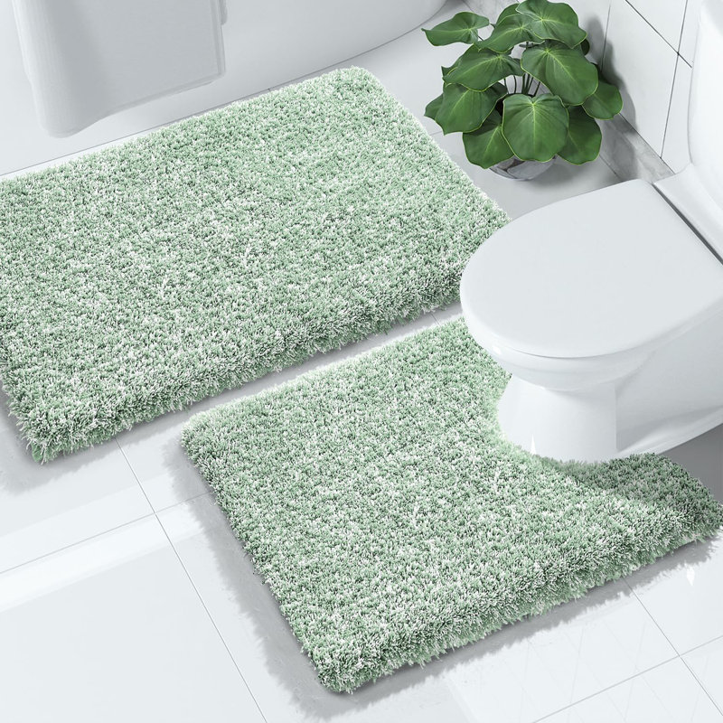 Popincourt Microfiber / Microsuede Non-Slip Bath Rug, Light Green