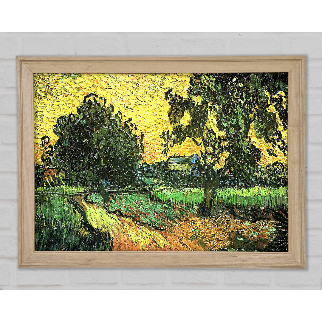 Van Gogh Landschaft mit Schloss Auvers bei Sonnenuntergang - Druck