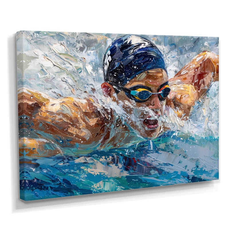 Concours de natation aux Jeux olympiques I - Art mural de natation, Toile tendue, H 40 po x l 60 po x P 1,5 po