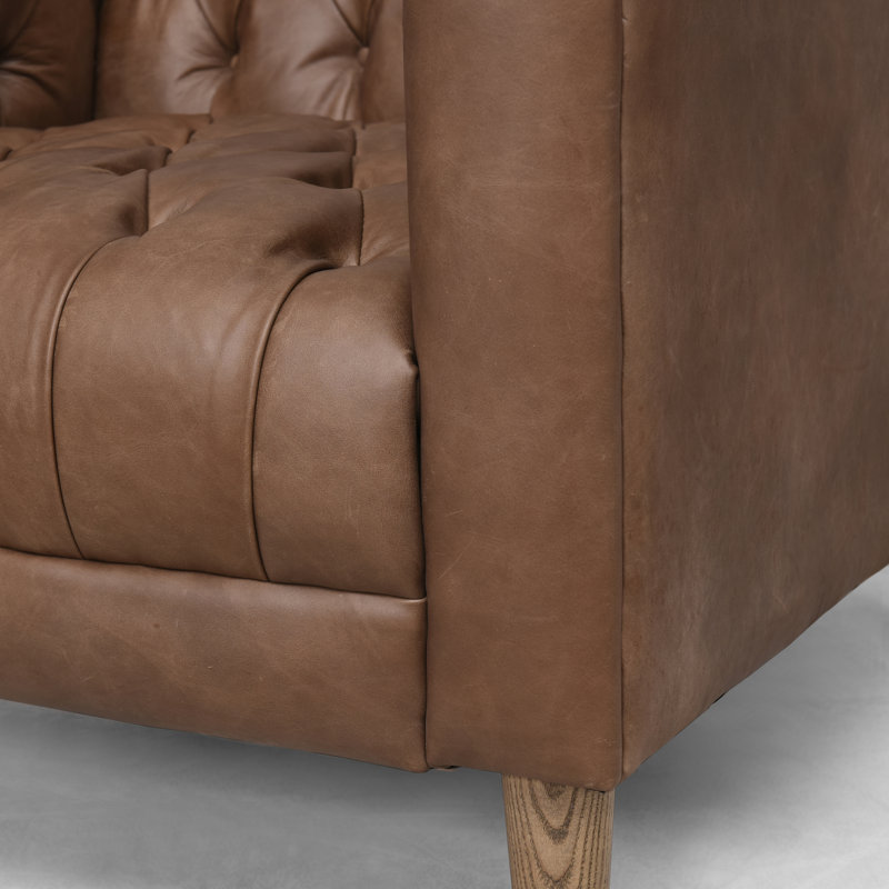 Williams Armchair, Natural Washed Chocolate Genuine Leather, Natural Washed Camel