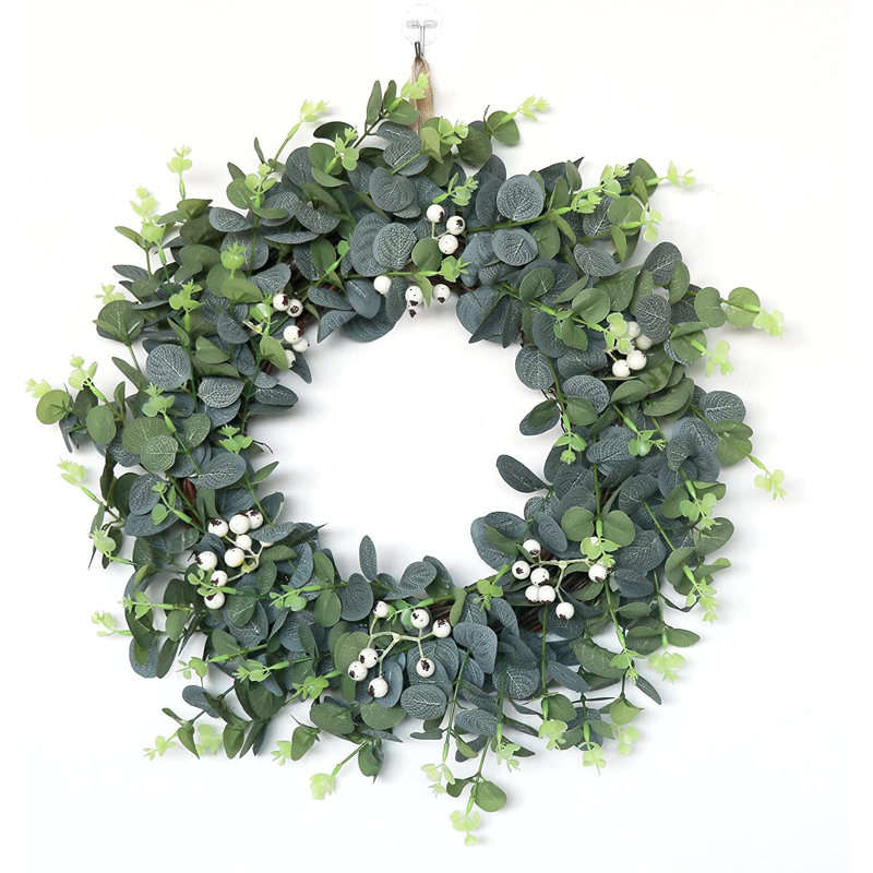 Couronne d'eucalyptus vert faite à la main en fausse pulpe de 18 po Ansuma