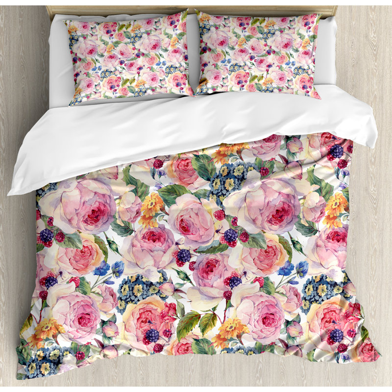 Traditional Polyester Floral Duvet Cover, Queen Duvet Cover + 2 Standard Shams