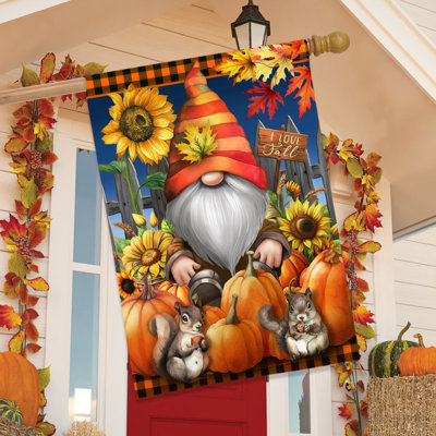 Drapeau de maison gnome et citrouilles