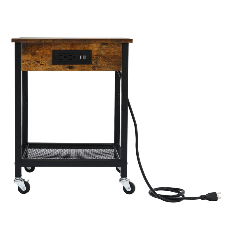 End Table and Built-In Outlets, Brown