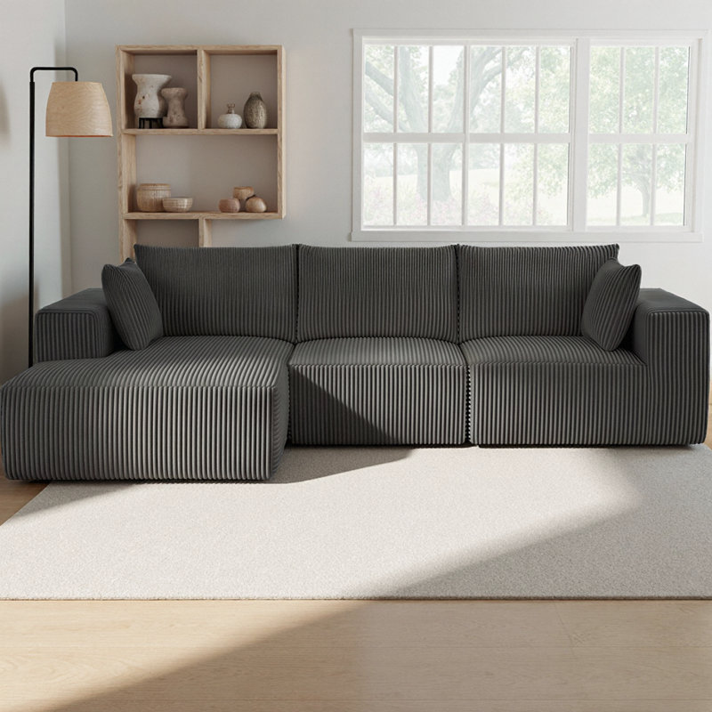Modular Cloud Sectional Sofa, Deep Seat L-Shaped Couch with Chaise, Corduroy Upholstered Boneless Sofa, No Assembly Required, High-Weight 600 LBS for Living Room