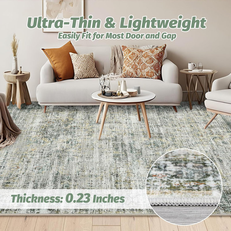 Area Rug 6X9 Washable, Soft Vintage Distressed Large Area Rugs For Living Room Bedroom Dining Room, Retro Abstract Foldable Indoor Floor Carpet Thin Non-Slip Farmhouse Rugs, Green Multi