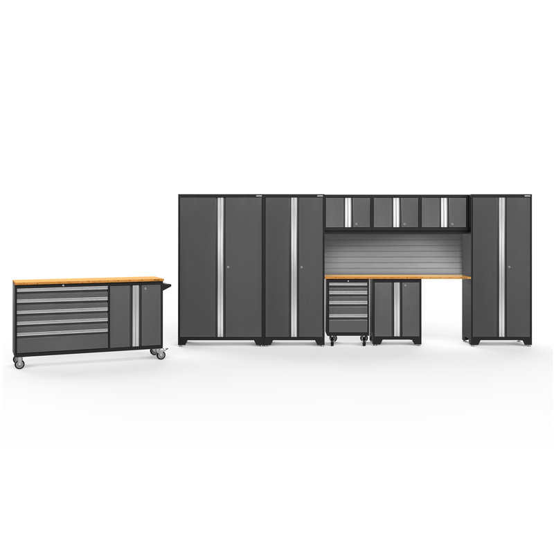 Bold Series 11 Piece Complete Storage System Set, LED Light, Gray, Bamboo