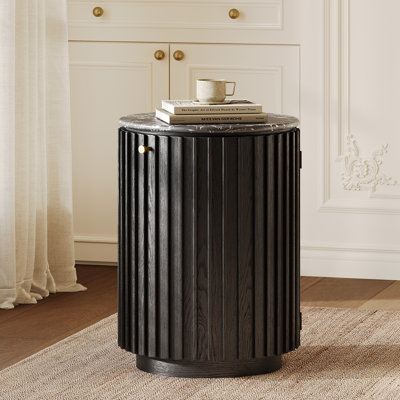  Table d'appoint en chêne noir Hernest avec plateau en pierre reconstituée de 16 po pour le salon