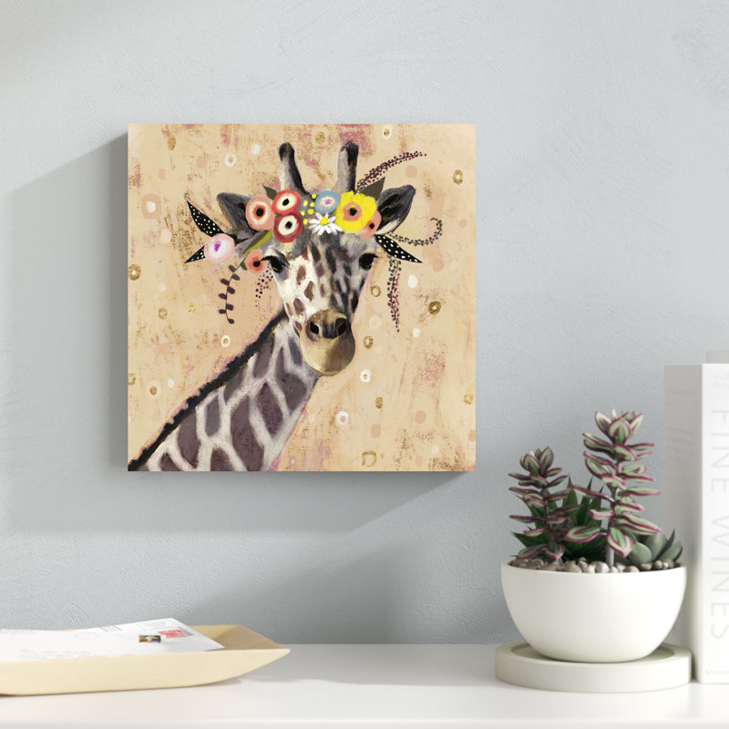 «Klimt Giraffe II», peinture sur toile, H 12 po x l 12 po, Toile tendue