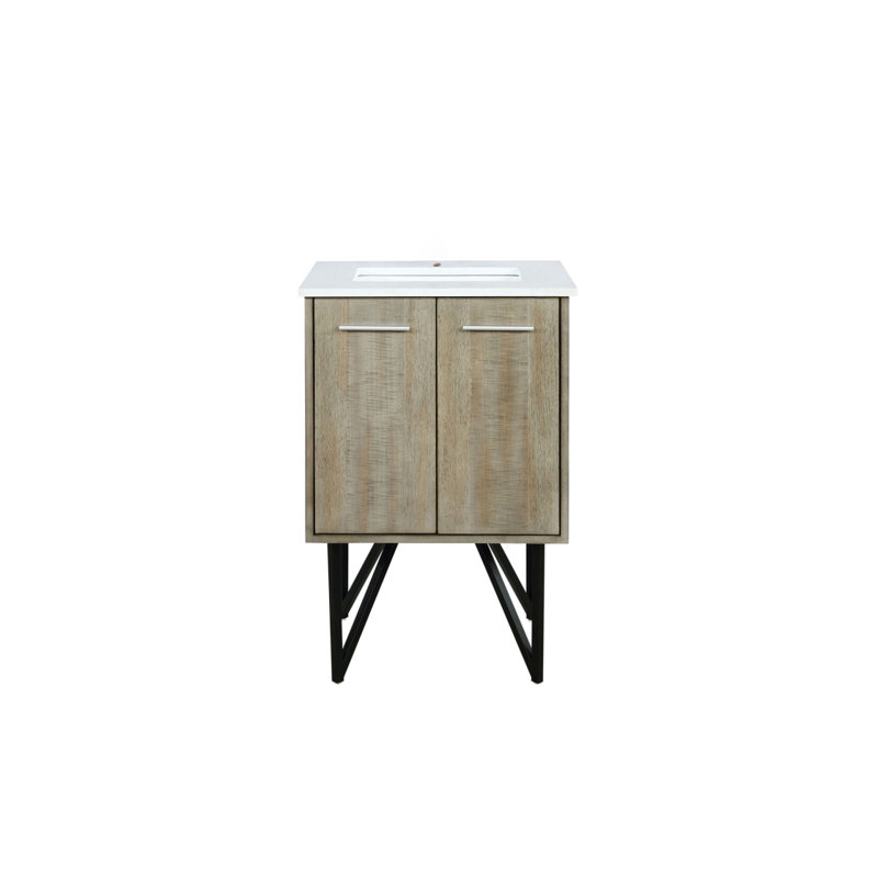 Meuble-lavabo rustique en acacia 24 po X P 20 po D, avec plateau en quartz blanc