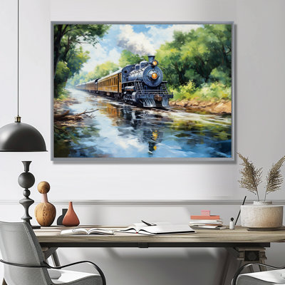 Steamtrain Travelling In The Sunset, peinture - train, art mural