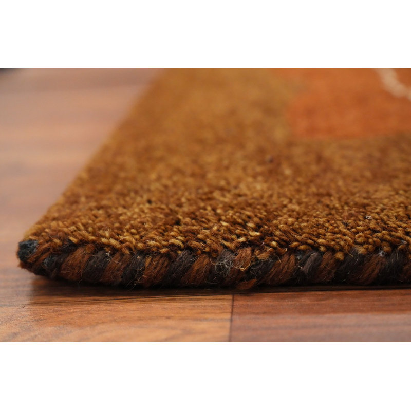 Tapis contemporain en terre cuite de style Gabbeh avec bordure artistique 5 x 7