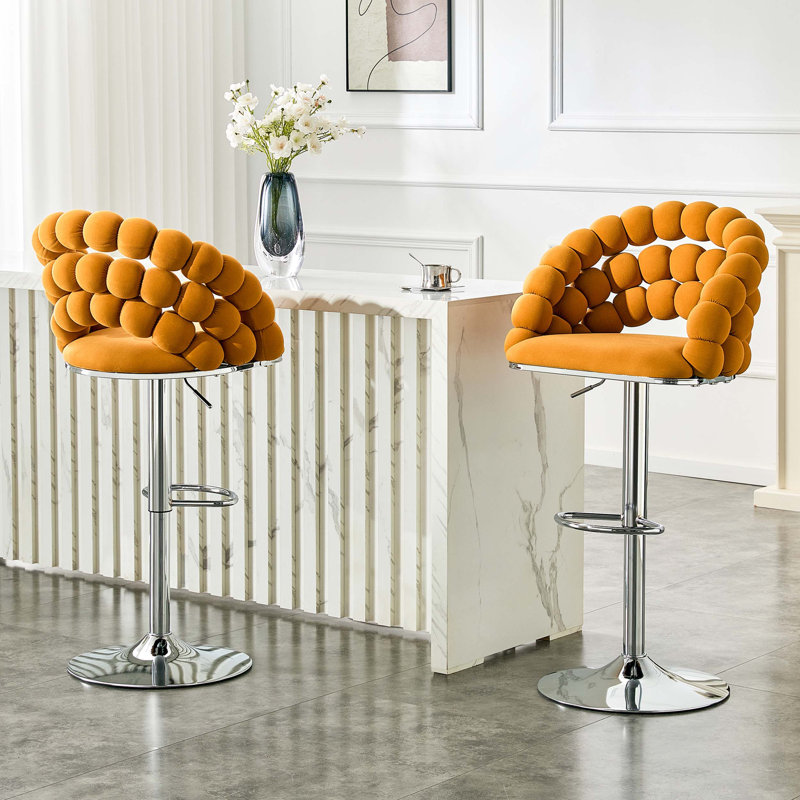 Swivel Upholstered Counter Stool, Orange / chrome