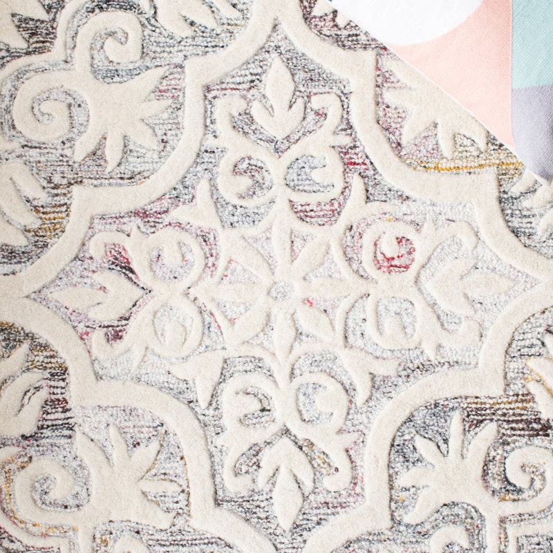 Eliathas Hand Tufted Wool And Cotton With Latex Damask Rug, Rectangle 8' x 10'