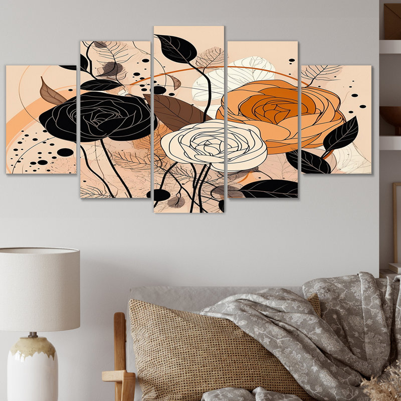Illustration rétro de fleurs sauvages en terre cuite V "Illustration rétro de fleurs sauvages en terre cuite" - 5 pièces